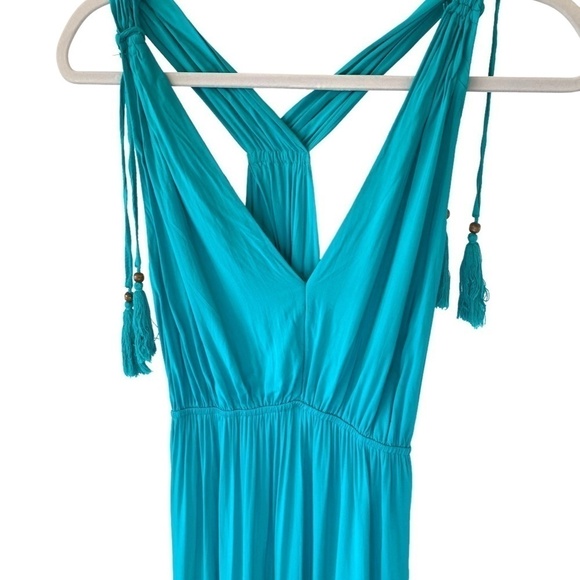 Sleeveless Bohemian Maxi Dress V Neck, Small, Teal - Picture 3 of 5